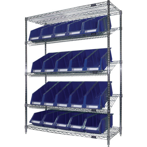 Étagère en treillis métallique à tablettes inclinées avec bacs, Tiers 5, 48" la x 63" h x 18" p - RN662