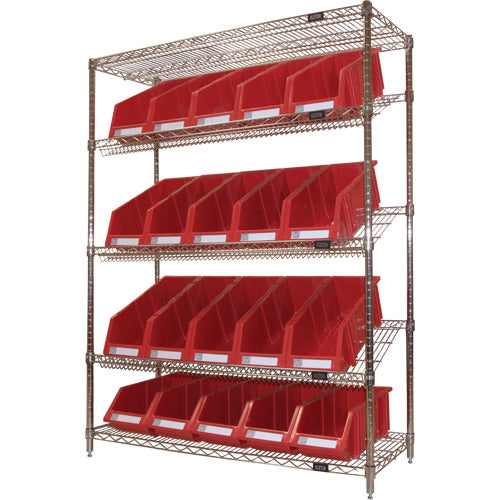 Étagère en treillis métallique à tablettes inclinées avec bacs, Tiers 5, 48" la x 63" h x 18" p - RN665