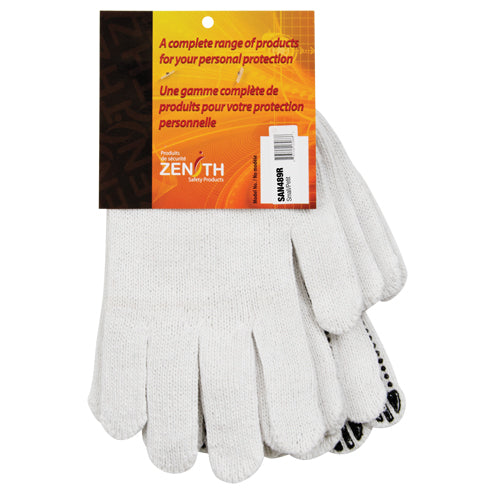 Gants tricotés à pois en poly/coton, un côté, calibre 7, plusieurs tailles disponibles