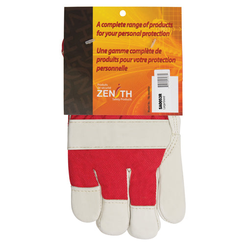 Premium Winter Lined Red & White Fitter Gloves, Large, Grain Cowhide Palm, Boa Lining - SAO053R