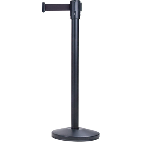 Barrières sur pieds pour le contrôle des foules, Acier, 35" h, Ruban Noir, Longueur du ruban 12' - SDL101