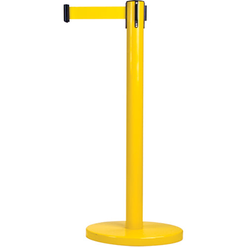 Barrières sur pieds pour le contrôle des foules, Acier, 35" h, Ruban Jaune, Longueur du ruban 12' - SDL102