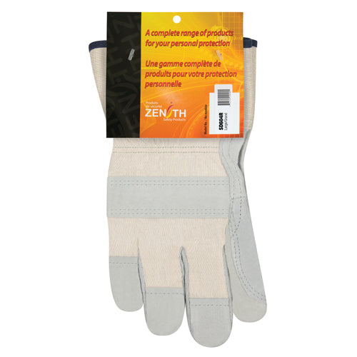 Double Palm Fitter Gloves, Large, Split Cowhide Palm, Cotton Lining - SD604R