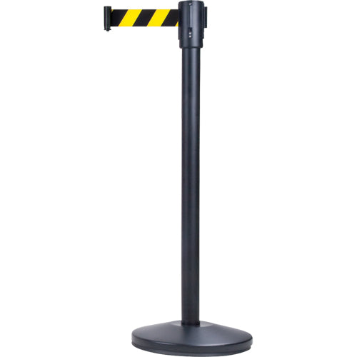 Crowd Control Freestanding Barriers, Steel, 35" H, Black/Yellow Tape, 7' Tape Length - SDL987