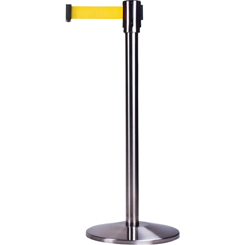Barrières sur pieds pour le contrôle des foules, Acier, 35" h, Ruban Jaune, Longueur du ruban 12' - SDN772