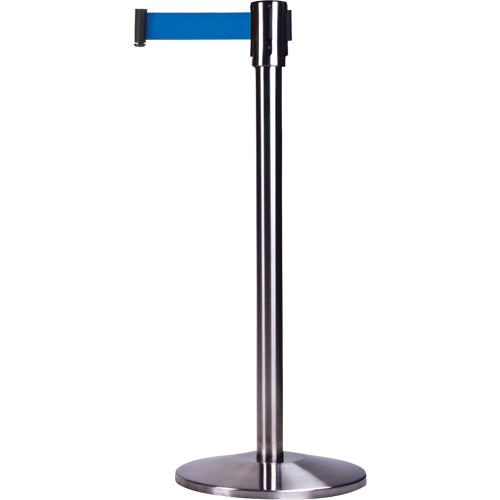 Barrières sur pieds pour le contrôle des foules, Acier, 35" h, Ruban Bleu, Longueur du ruban 7' - SDN301