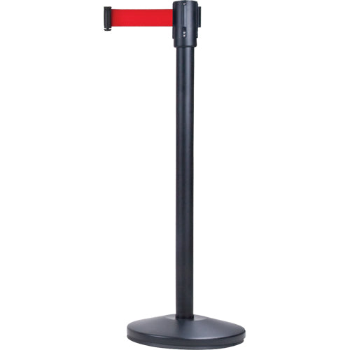 Barrières sur pieds pour le contrôle des foules, Acier, 35" h, Ruban Rouge, Longueur du ruban 7' - SDN305