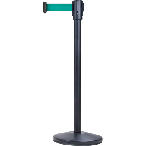 Barrières sur pieds pour le contrôle des foules, Acier, 35" h, Ruban Vert, Longueur du ruban 7' - SDN310
