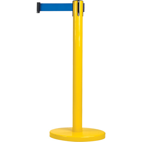 Barrières sur pieds pour le contrôle des foules, Acier, 35" h, Ruban Bleu, Longueur du ruban 7' - SDN314