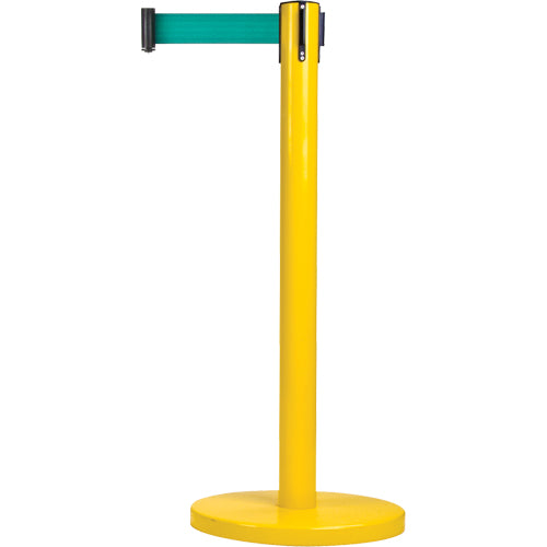 Barrières sur pieds pour le contrôle des foules, Acier, 35" h, Ruban Vert, Longueur du ruban 7' - SDN315