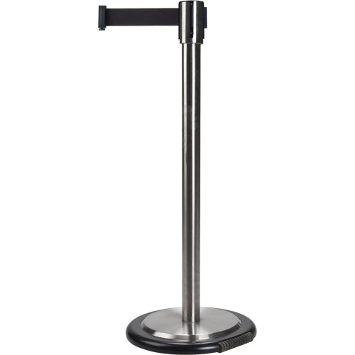 Crowd Control Freestanding Barriers, Steel, 35" H, Black Tape, 7' Tape Length - SDN318