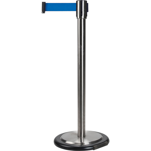 Barrières sur pieds pour le contrôle des foules, Acier, 35" h, Ruban Bleu, Longueur du ruban 7' - SDN322
