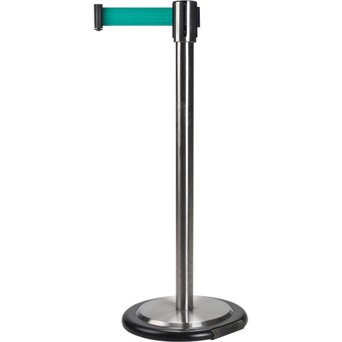 Barrières sur pieds pour le contrôle des foules, Acier, 35" h, Ruban Vert, Longueur du ruban 7' - SDN323