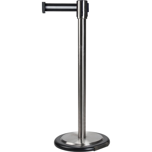 Crowd Control Freestanding Barriers, Steel, 35" H, Black/White Tape, 7' Tape Length - SDN324