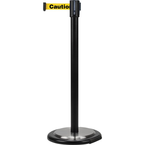 Barrières sur pieds pour le contrôle des foules, Acier, 35" h, Ruban Jaune, Longueur du ruban 7' - SDN328