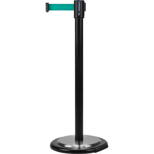 Barrières sur pieds pour le contrôle des foules, Acier, 35" h, Ruban Vert, Longueur du ruban 7' - SDN331