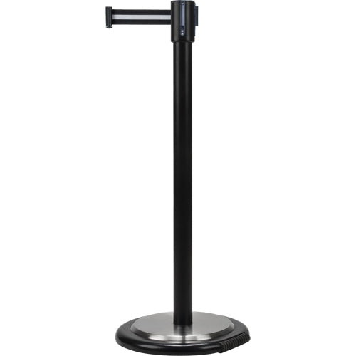 Crowd Control Freestanding Barriers, Steel, 35" H, Black/White Tape, 7' Tape Length - SDN332