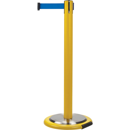 Barrières sur pieds pour le contrôle des foules, Acier, 35" h, Ruban Bleu, Longueur du ruban 7' - SDN337