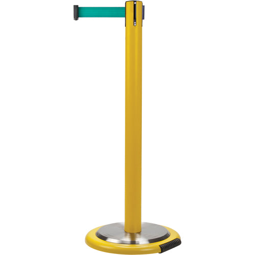 Barrières sur pieds pour le contrôle des foules, Acier, 35" h, Ruban Vert, Longueur du ruban 7' - SDN338