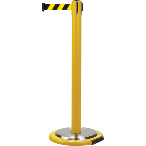 Crowd Control Freestanding Barriers, Steel, 35" H, Black/Yellow Tape, 7' Tape Length - SDN340