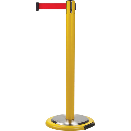 Barrière sur pied pour le contrôle des foules, Acier, 35" h, Ruban Rouge, Longueur du ruban 7' - SDN342
