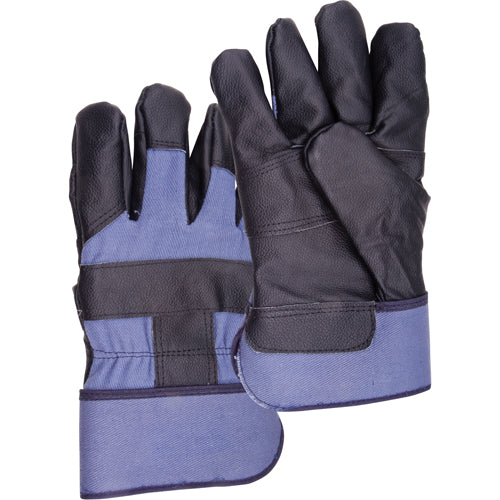 Gant pour le travail doublés pour l'hiver bleus, Grand, Paume en Cuir fleur de meuble, Doublure en Molleton de coton - SEA198