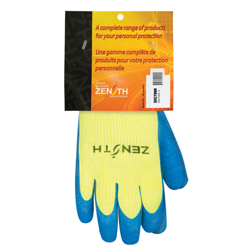 High visibility gloves lined with natural rubber acrylic with latex coating, 7 gauge, acrylic shell
