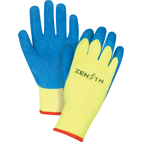 High visibility gloves lined with natural rubber acrylic with latex coating, 7 gauge, acrylic shell