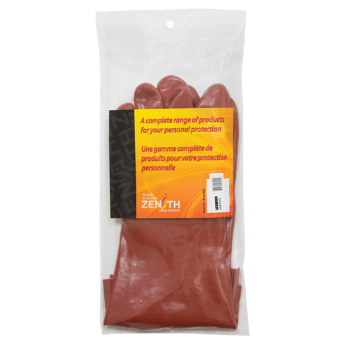 Gants rouges à fini doux résistants aux produits chimiques, Taille 9, 14" lo, PVC, Doublure en Interlock, Poids lourd - SEE805R