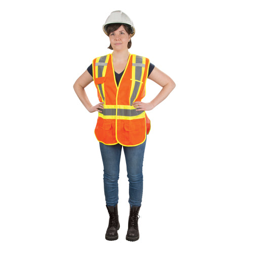High Visibility Surveyor's Vest, CSA Compliant, High Visibility Orange, 2X-Large, Polyester - SEF104