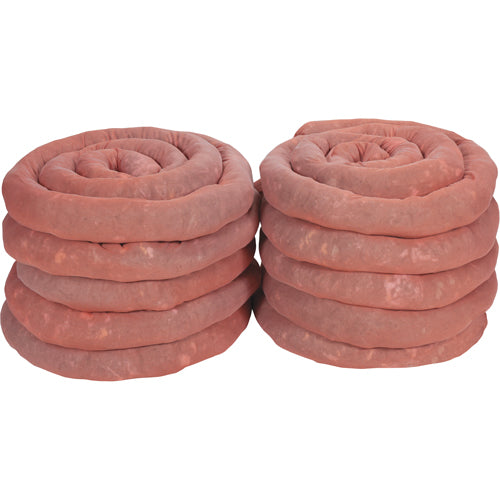 Absorbent Tubular Fill, Hazardous Materials, 45 gal. Absorption, 3" W x 10' L, Pack of 10 - SEI004