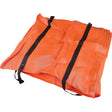 Orange vinyl drain cover with straps, folded