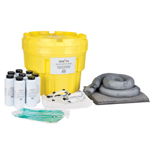 Caustic Spill Kit, Hazardous Materials, Overpack/Salvage Drum, 20 US gal. Absorbency - SEI262