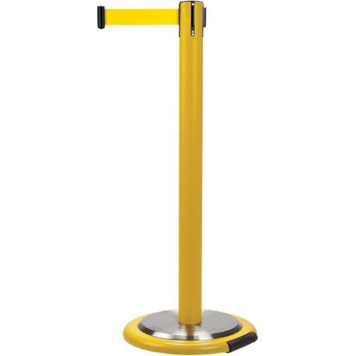 Barrières sur pieds pour le contrôle des foules, Acier, 35" h, Ruban Jaune, Longueur du ruban 12' - SDL105