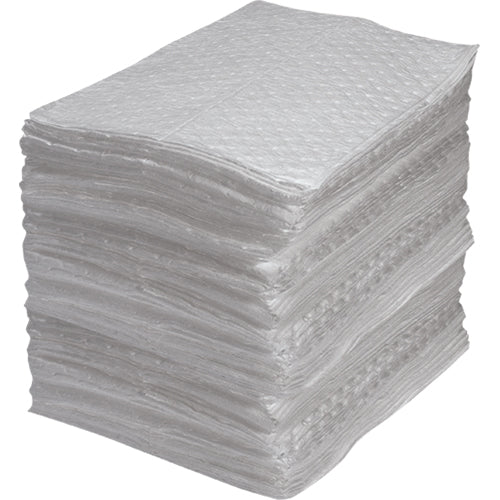 Feuilles absorbantes en fibres fines de calibre industriel, Huile seulement, 15" x 17", 35 gal. d'absorption - SEI957