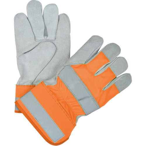 Gants d'ajusteur haute visibilité de première qualité, Grand, Paume en Cuir de vache refendu, Doublure en Coton - SEK236R