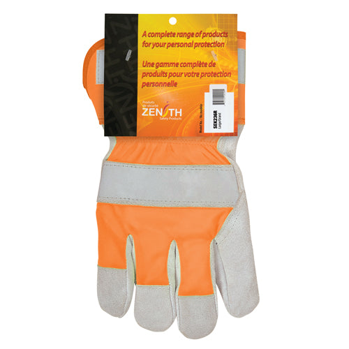 Gants d'ajusteur haute visibilité de première qualité, Grand, Paume en Cuir de vache refendu, Doublure en Coton - SEK236R
