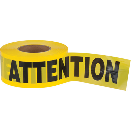 Ruban pour barricade «Attention», Bilingue, 3" la x 1000' lo, 2,5 mils, Noir sur jaune - SEK404