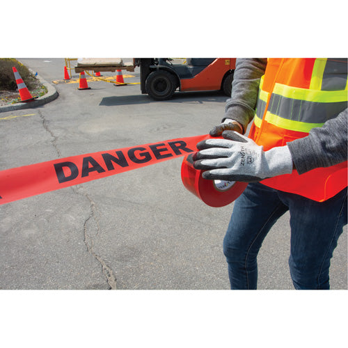 Ruban pour barricade «Danger», Bilingue, 3" la x 1000' lo, 2,5 mils, Noir/rouge - SEK405