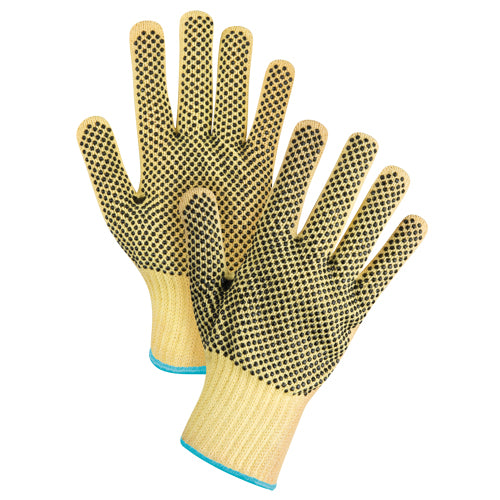 Gants tricotés deux côtés, sans couture, à pois, Calibre 7, Revêtement PVC, Enveloppe en KevlarMD, ASTM ANSI niveau A2/EN 388 niveau 3
