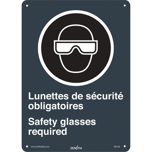 Enseigne de sécurité conforme à la CSA - Lunettes de Sécurité / Safety Glasses, 14" x 10", Plastique, Bilingue avec pictogramme - SGI143