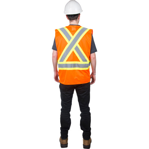 High visibility orange polyester traffic safety vest, several sizes available