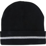 Knit Beanie with Silver Reflective Stripe, One Size, Black - SGJ105