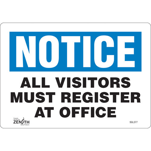 Enseigne «All Visitors Must Register», 7" x 10", Vinyle, Anglais - SGL377