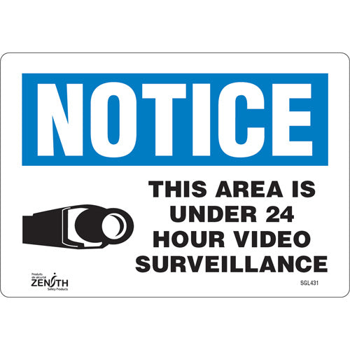 Enseigne «24 Hour Surveillance», 7" x 10", Vinyle, Anglais avec pictogramme - SGL431