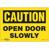 Enseigne «Open Door Slowly» — panneau signalétique en anglais pour portes et entrées