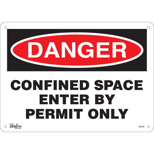 Enseigne «Confined Space Enter By Permit Only», 10" x 14", Aluminium, Anglais - SGL604