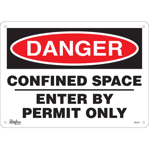 Enseigne «Confined Space Enter By Permit Only», 10" x 14", Aluminium, Anglais - SGL610