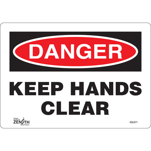 Enseigne «Keep Hands Clear», panneau de sécurité en anglais pour zone industrielle