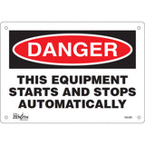 Enseigne «This Equipment Starts And Stops Automatically» — Panneau de sécurité industrielle